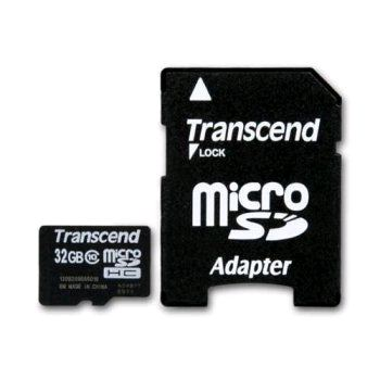 TRANSCEND 32 GB micro SD HC SDHC microSD Class 10 +adaptér SD paměťová