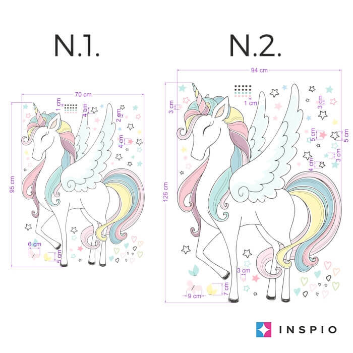 Unikornisos öntapadós tapéta - Szivárványos textil falmatrica N.2. (9311f)