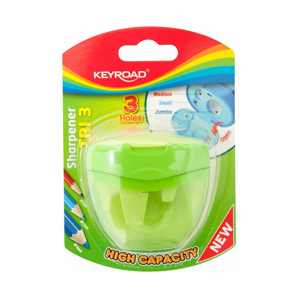 Keyroad Hegyező 3 lyukú tartályos, fedeles  Tris vegyes színek (KR971425)