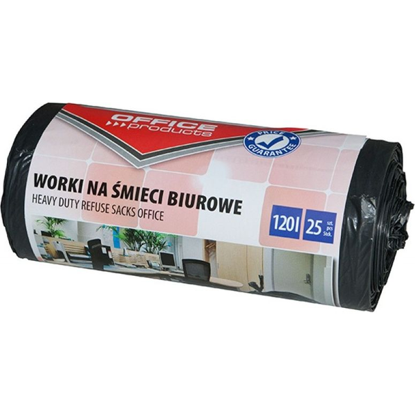  Office Products Worki na śmieci biurowe OFFICE PRODUCTS, mocne (LDPE), 120l, 25szt., czarne