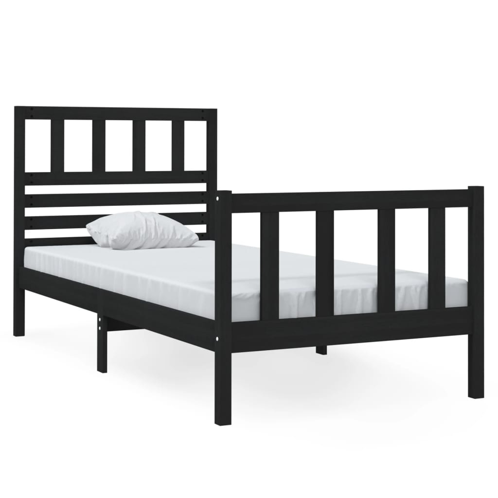 fekete tömör fa ágykeret 75 x 190 cm (2FT6 Small Single) (3101117)