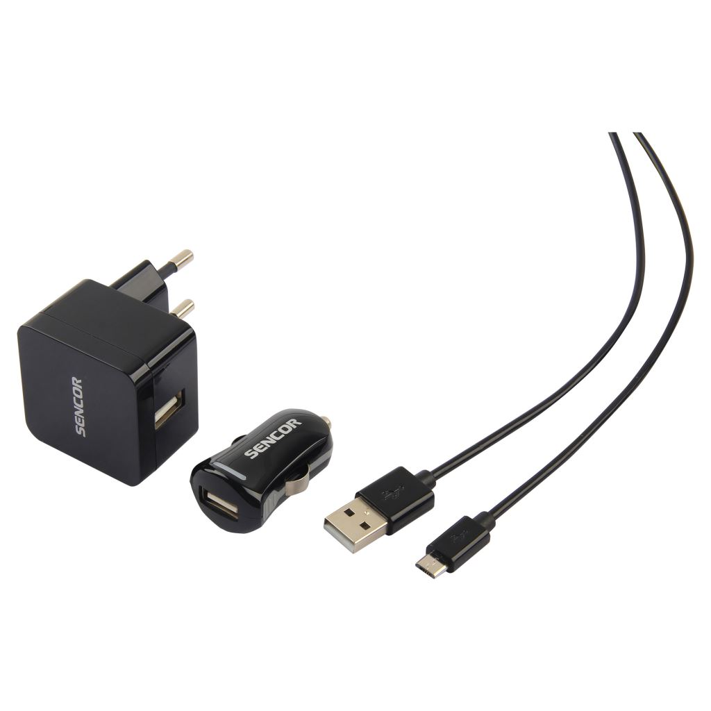 Sencor SCO 516-000BK USB töltő szett MicroUSB kábellel fekete (SCO 516-000BK)