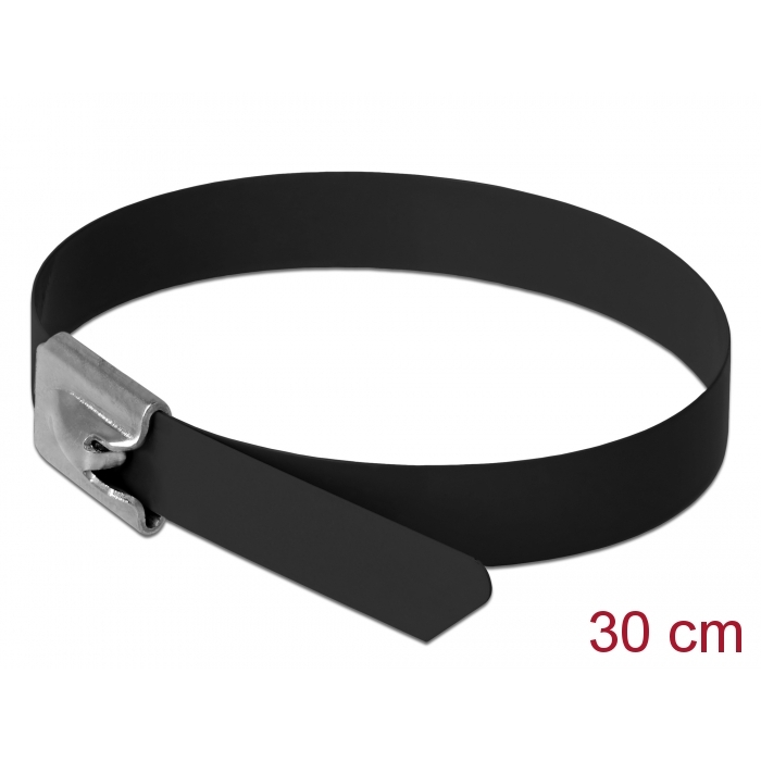 Delock Rozsdamentes Acél Kábelkötegek Hossza 300 x Szélesség 7,9 mm fekete 10 db. (18814) (18814)