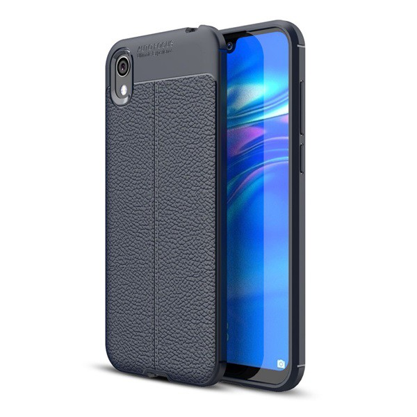 Szilikon telefonvédő (közepesen ütésálló, bőr hatású, varrás minta) SÖTÉTKÉK [Honor 8S (2020)] (5996457886289)