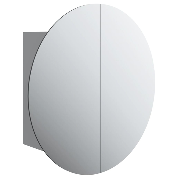 szürke fürdőszobaszekrény kerek tükörrel/LED-del 47x47x17,5 cm