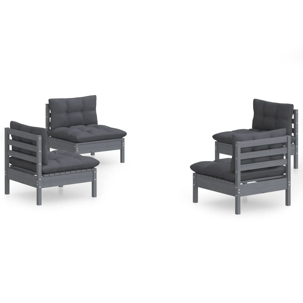 4 részes fenyőfa kerti ülőgarnitúra antracitszürke párnákkal (3096030)