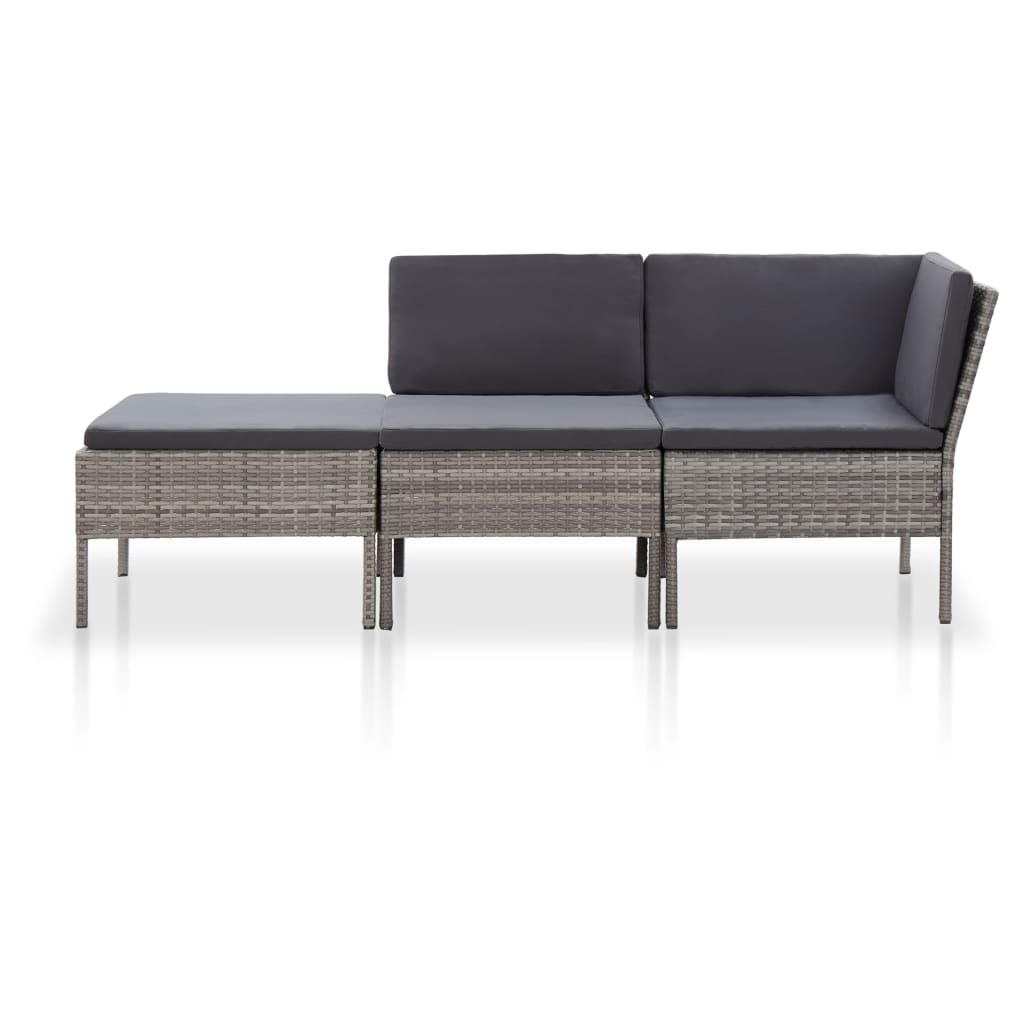 3-részes szürke polyrattan kerti ülőgarnitúra párnákkal (48962)