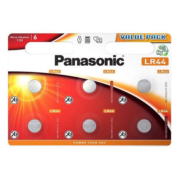 PANASONIC gombelem (LR44EL/6BP, 1.5V, alkáli) 6db / csomag (LR44EL-6BP)