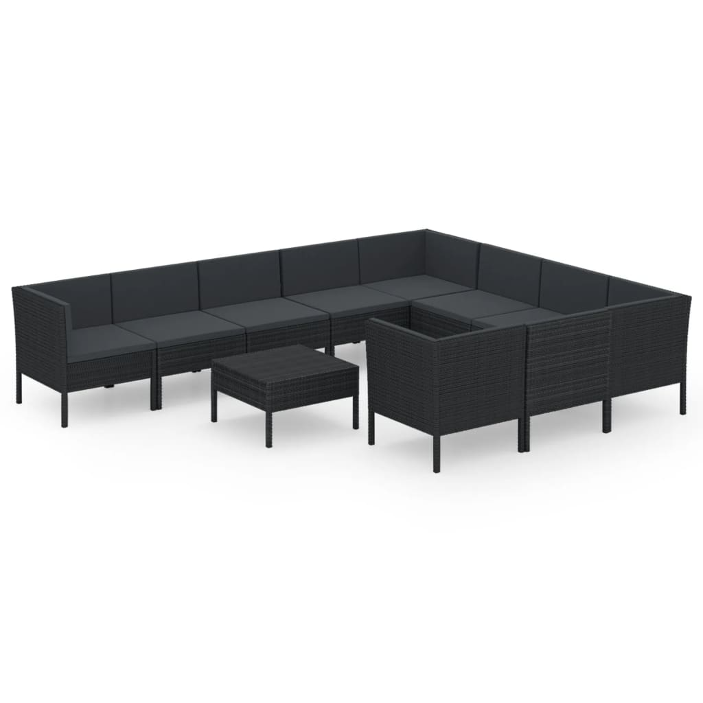 11 részes fekete polyrattan kerti ülőgarnitúra párnákkal (3094493)