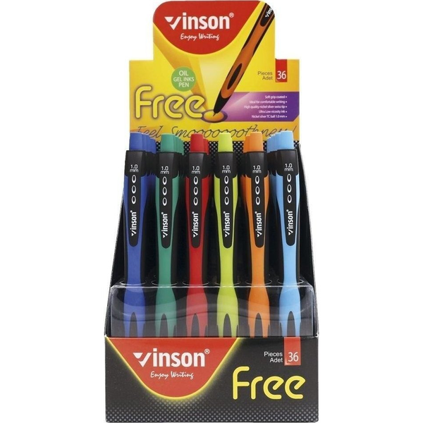 Vinson Fine 1008 Nyomógombos Golyóstoll - 1.0 mm, Vegyes, 36 db/Display