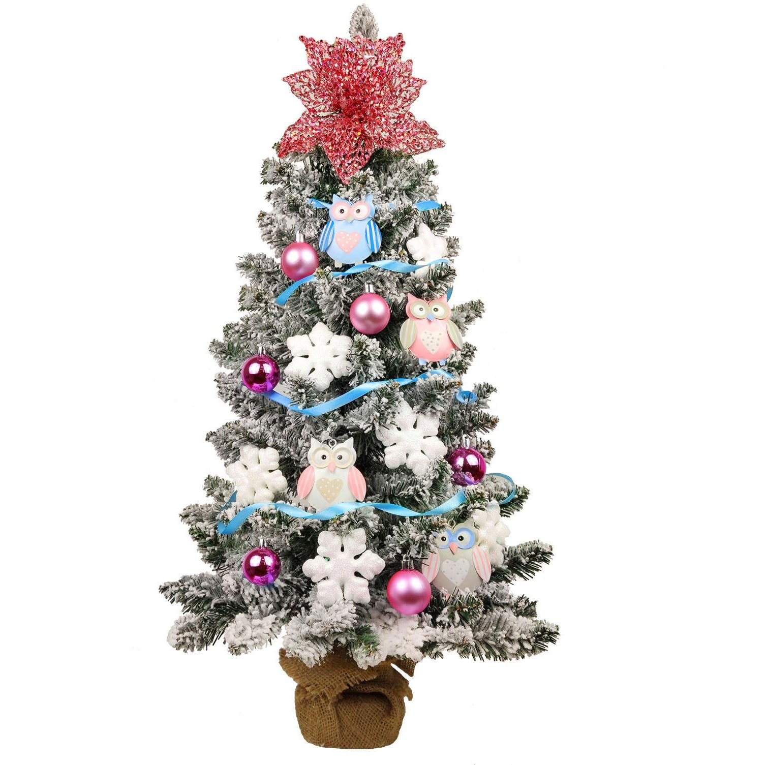 LAALU LED fényekkel díszített karácsonyfa - Baglyok, 38 dísz, 60 cm (LAU-2228-OZM-60V)