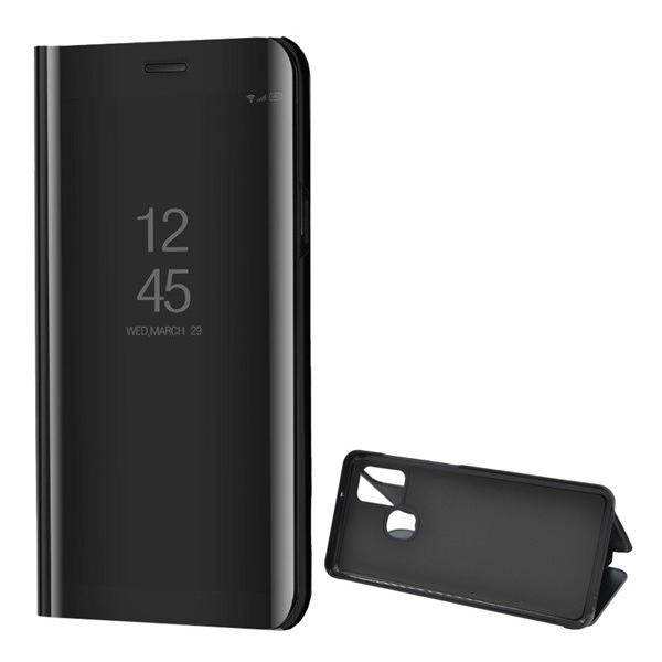 Tok álló (aktív FLIP, oldalra nyíló, asztali tartó funkció, tükrös felület, Mirror View Case) FEKETE [Samsung Galaxy A21s (SM-A217F)]