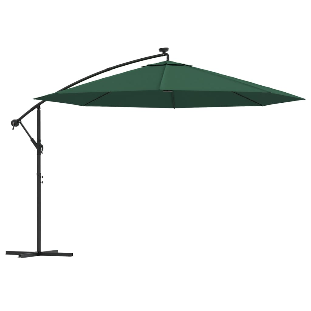 zöld konzolos napernyő LED-fényekkel és fémrúddal 350 cm (44524)