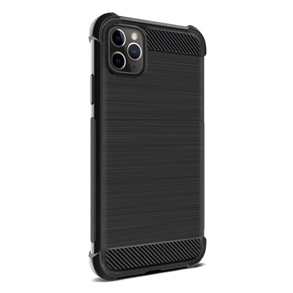 IMAK VEGA szilikon telefonvédő (közepesen ütésálló, légpárnás sarok, szálcsiszolt, karbon minta) FEKETE [Apple iPhone 11 Pro]