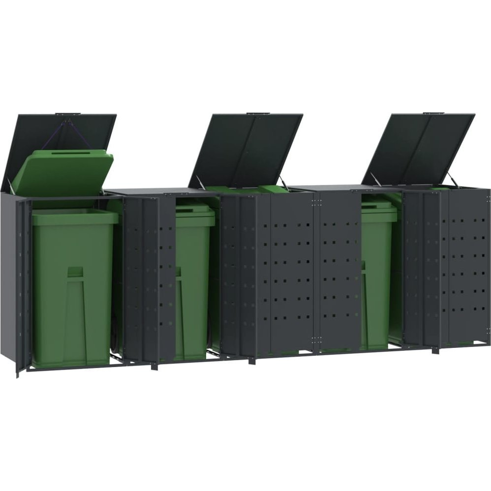 antracit acél kerekes tároló 5 szemeteskukához 345x79x117 cm (3279985)