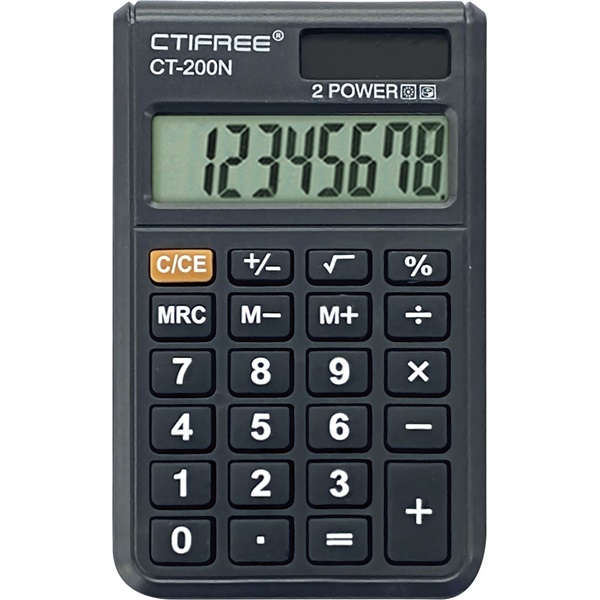 CTIFREE CT-200N mini fekete számológép, 62x96mm, 8 számjegy, dual power (CT-200N)