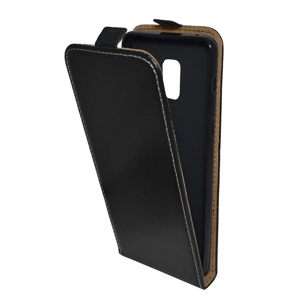 Tok álló, bőr hatású (FLIP, lefelé nyíló, szilikon tartó) FEKETE [Samsung Galaxy A8 Plus (2018) SM-A730F] (5996457751648)