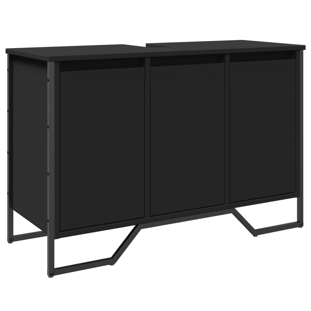 fekete szerelt fa fürdőszobai mosdószekrény 91 x 35 x 60 cm (848659)