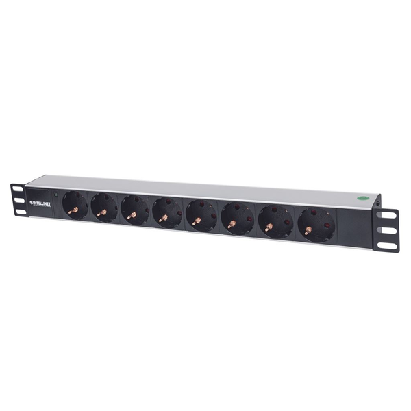 Intellinet 714037 strømforsyningsenhed (PDU) 8 AC stikkontakt(er) 1U Aluminium, Sort