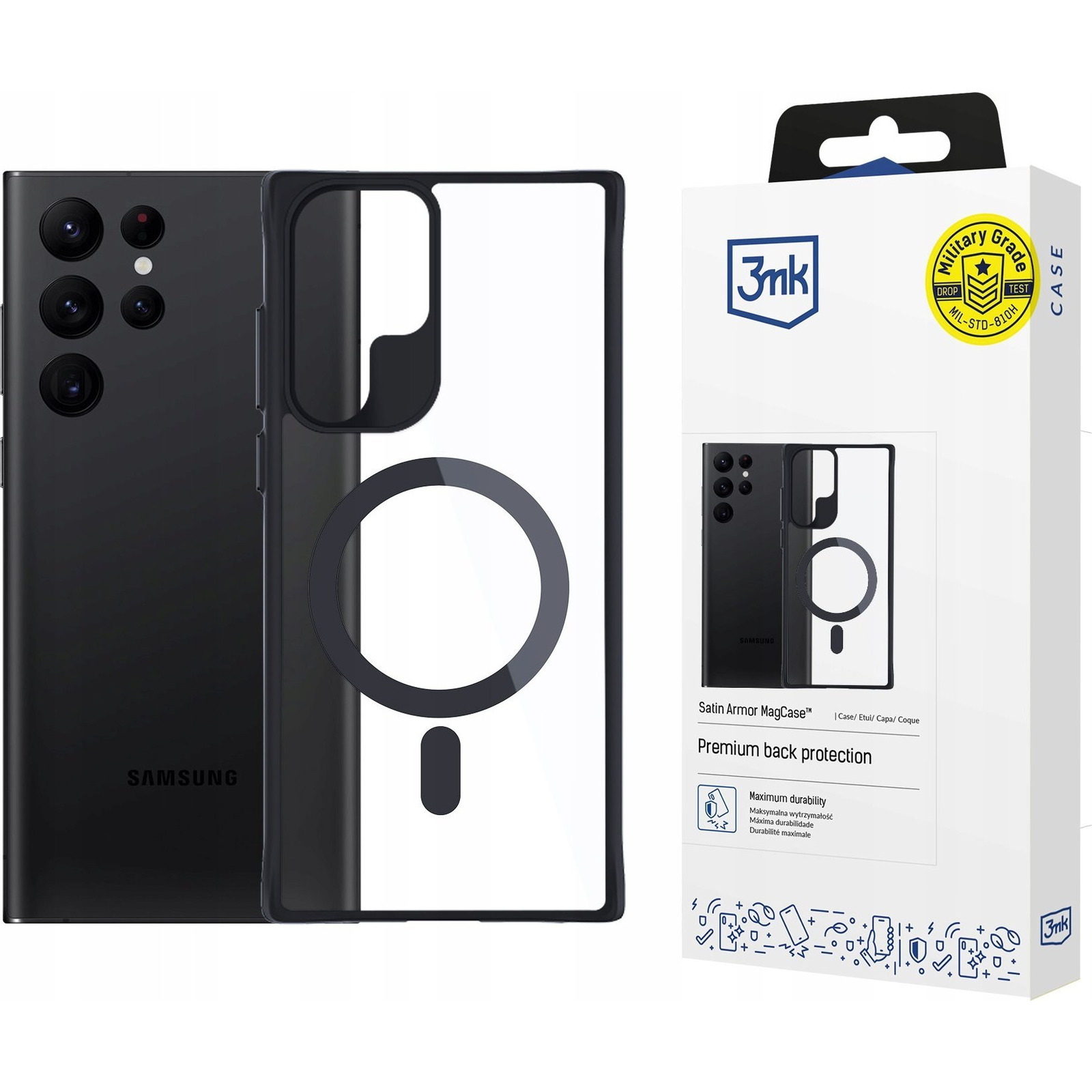 3mk Satin Armor MagCase átlátszó, TPU és PC anyagú telefontok Samsung Galaxy S23 Ultra (5903108563871)