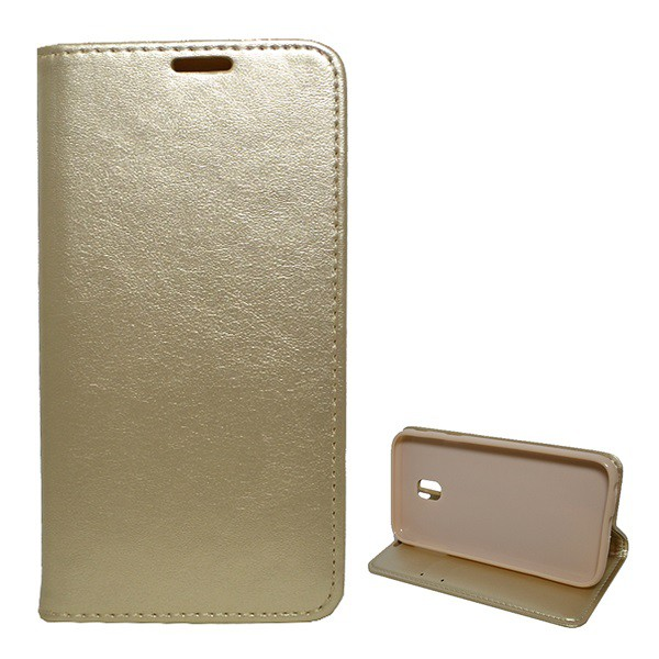Tok álló, bőr hatású (FLIP, oldalra nyíló, asztali tartó funkció) ARANY [Samsung Galaxy J3 (2017) SM-J330 EU]