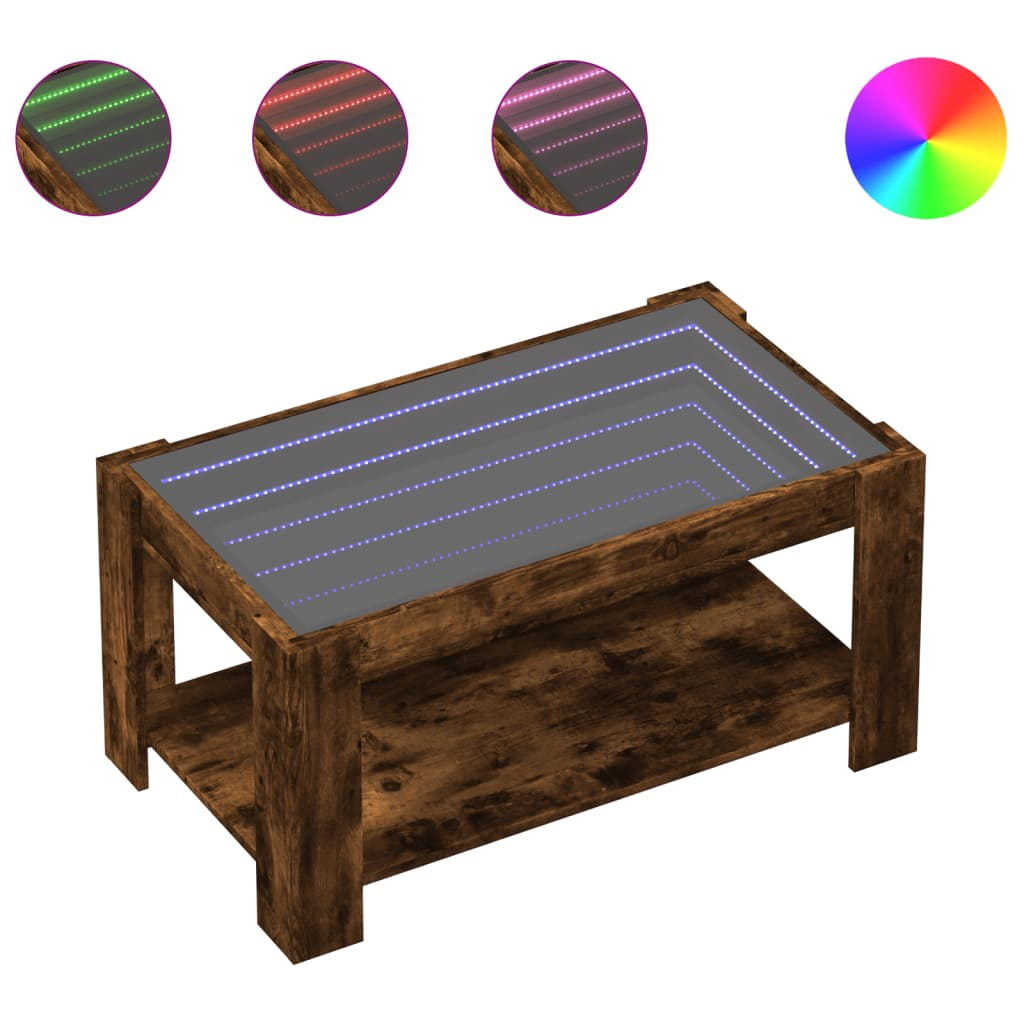 füstös tölgy szerelt fa dohányzóasztal LED-del 93 x 53 x 45 cm (847557)