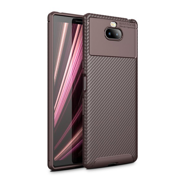 Szilikon telefonvédő (közepesen ütésálló, légpárnás sarok, karbon minta) BARNA [Sony Xperia 10 plus (L4213)] (5996457857777)