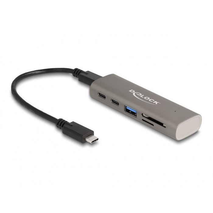 Delock 3 portos USB 10 Gbps hub beépített SD és Micro SD kártyaolvasóval, valamint USB Type-C csatlakoztatóval (64236)