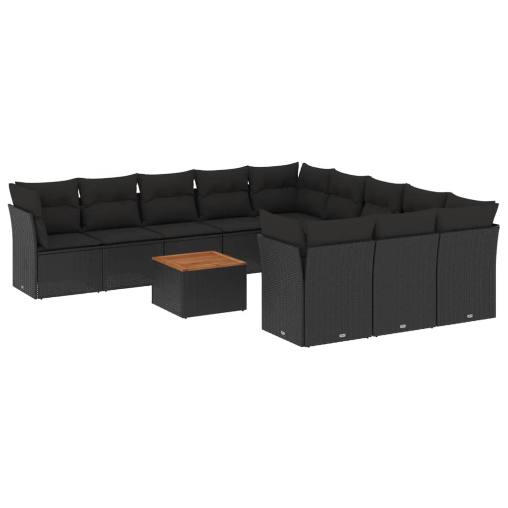 12 részes fekete polyrattan kerti ülőgarnitúra párnákkal (3256237)