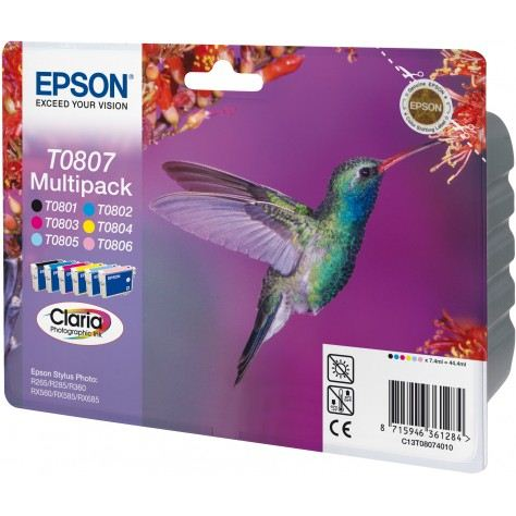 Epson Hummingbird T0807 blækpatron 1 stk Original Sort, Blå, Lys cyan, Lys magenta, Magenta, Gul