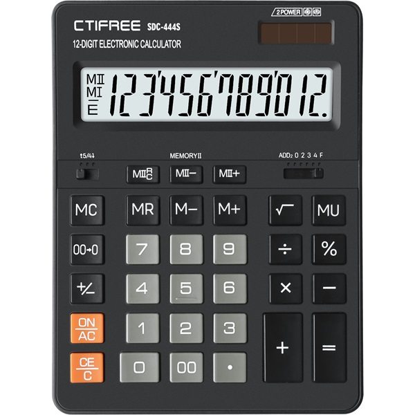 CTIFREE SDC-444S fekete számológép, 155x205mm, 12 számjegy, dual power (SDC-444S)
