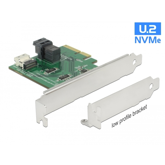 Delock PCI Express x4 kártya U.2 NVMe - 1 x belső SFF-8654 4i és 1 x belső SFF-8643 alacsony profi (89923) (89923)