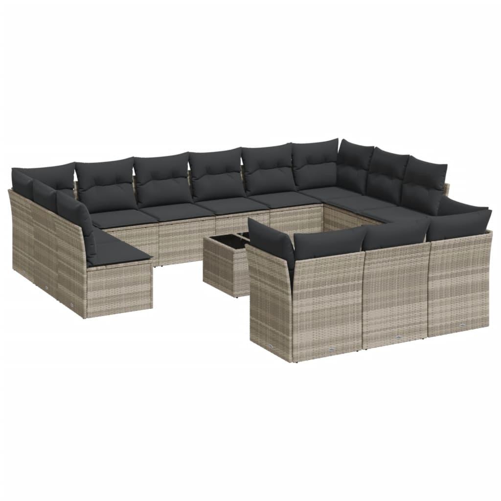 14 részes világosszürke polyrattan kerti ülőgarnitúra párnával (3218462)
