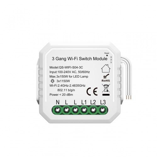 SMARTZILLA Tuya WIFI kapcsoló mögé rejthető 3 csatornás kapcsoló okosító (N) (2046401-3N) (smart20464013N)