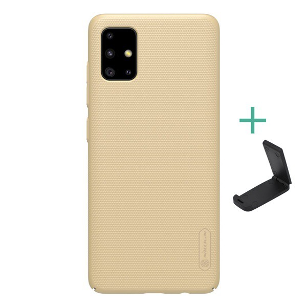 NILLKIN SUPER FROSTED műanyag telefonvédő (gumírozott, érdes felület + asztali tartó) ARANY [Samsung Galaxy A51 (SM-A515F)]