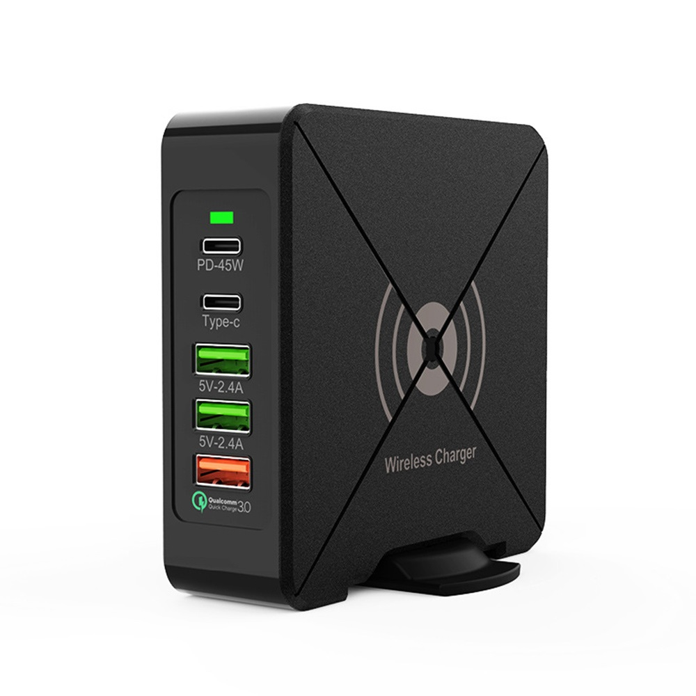 Blackbird PD-75W 3x USB-A / 2x USB-C / Wireless Hálózati töltő - Fekete (BH1467)