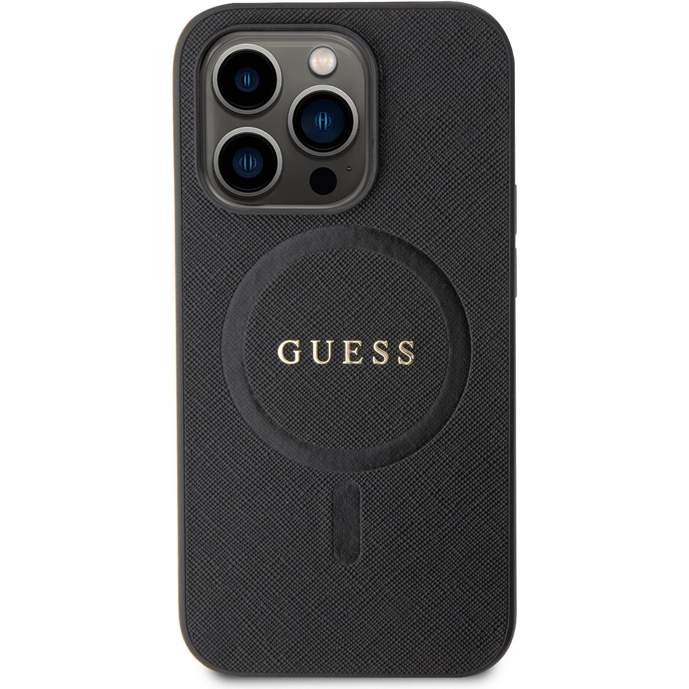 Guess PU Saffiano iPhone 15 Pro MagSafe fekete tok (GUHMP15LPSAHMCK)