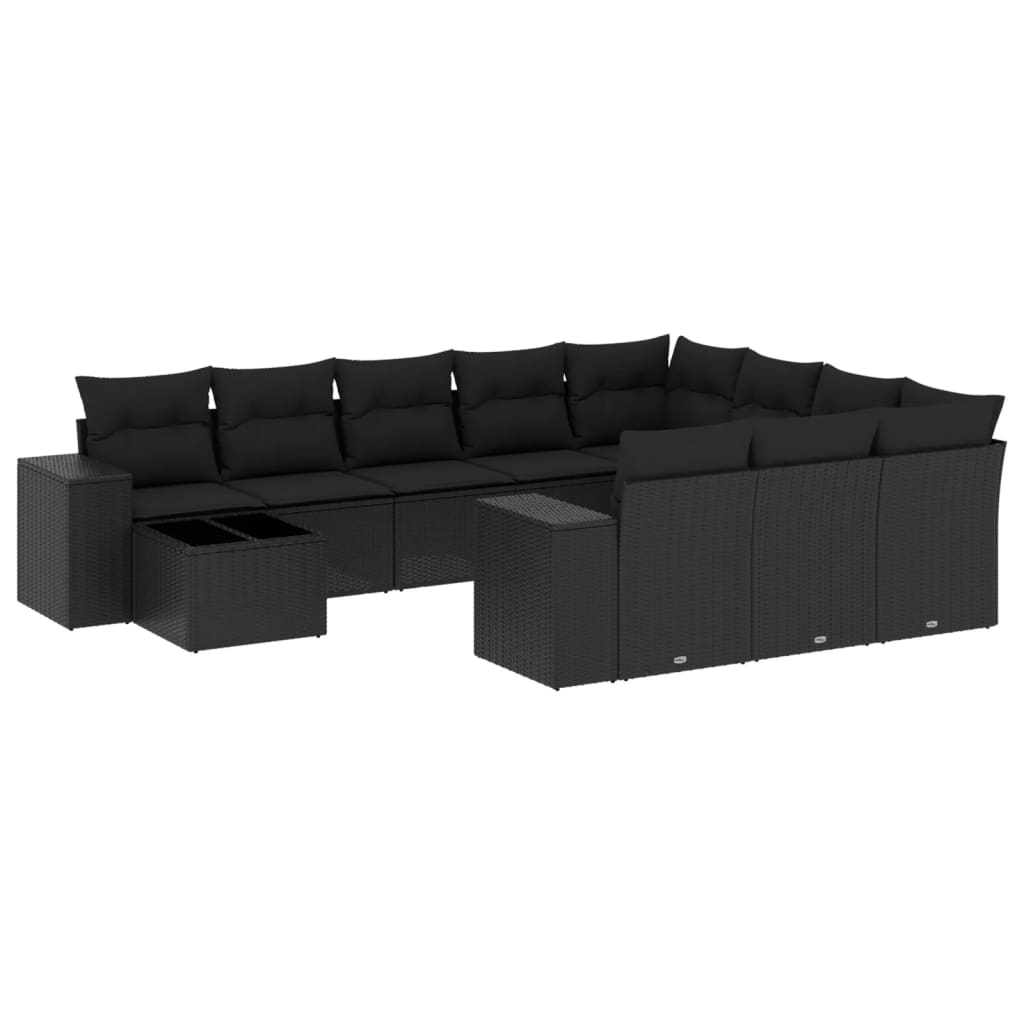 11 részes fekete polyrattan kerti ülőgarnitúra párnákkal (3223124)
