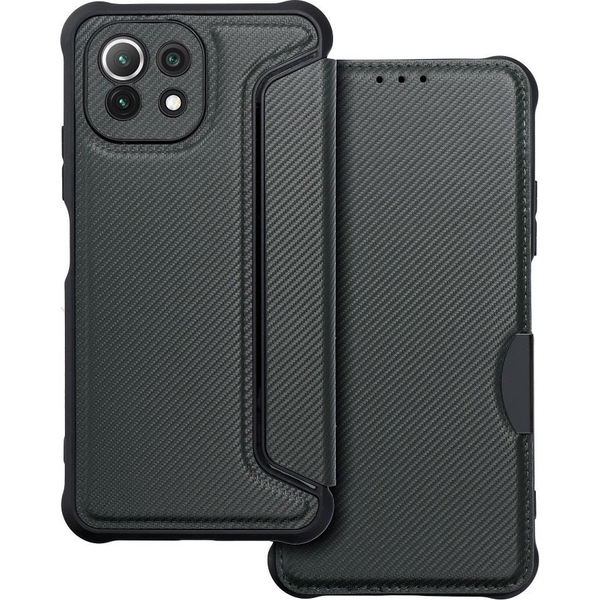 ZONE Razor Book oldalra nyitható tok bőrhatású karbon minta Xiaomi Mi 11 Lite / 11 Lite 5G / 11 Lite 5G NE fekete