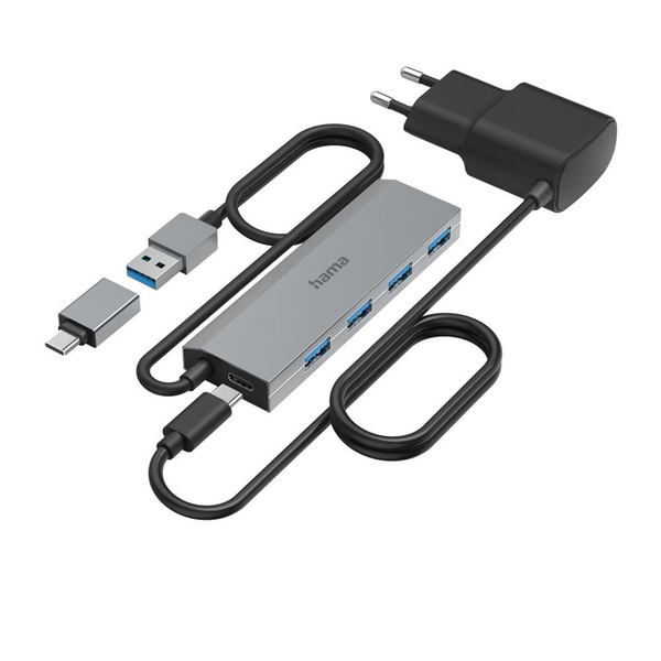 Hama 00200138 hub-uri de interfață USB 3.2 Gen 1 (3.1 Gen 1) Type-A + Type-C 5000 Mbit/s Antracit, Gri