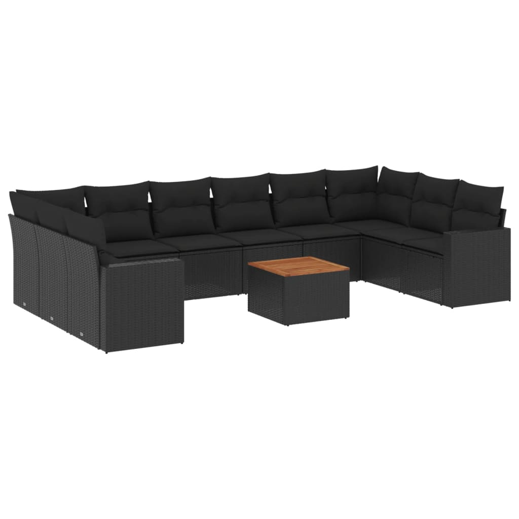 11 részes fekete polyrattan kerti ülőgarnitúra párnákkal (3224291)