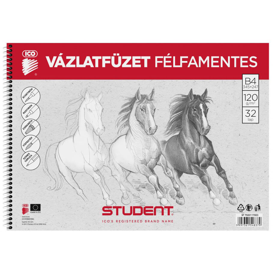 ICO Student 16 lapos B4 félfamentes vázlatfüzet