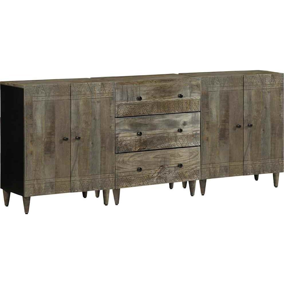 3 db világosszürke tömör mangófa tálalószekrény 60x33,5x75 cm (3310017)