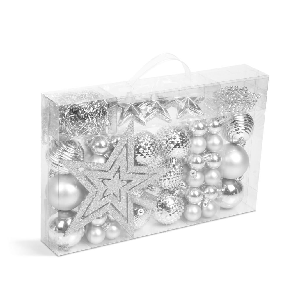 Family karácsonyfadísz szett ezüstszínű vegyes formák 66db / szett (58774C) (58774C)