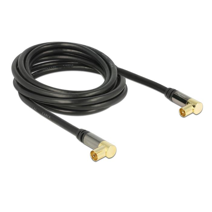 Delock IEC (koax)-dugó 90 > IEC (koax)-hüvely 90 RG-6/U antenna kábel 3m fekete (88916) (DE88916)