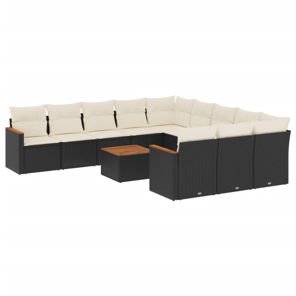 12 részes fekete polyrattan kerti ülőgarnitúra párnákkal (3258836)