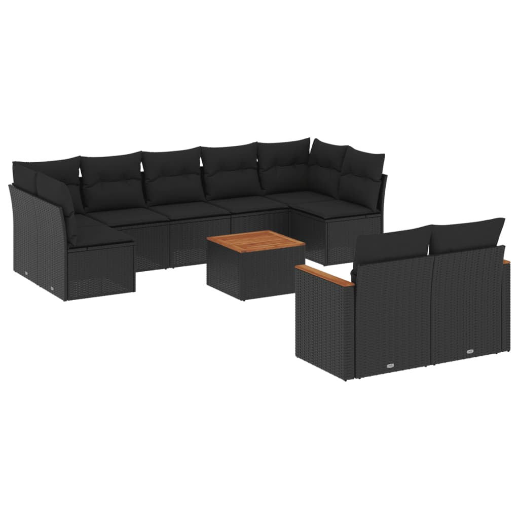 10 részes fekete polyrattan kerti ülőgarnitúra párnákkal (3226293)