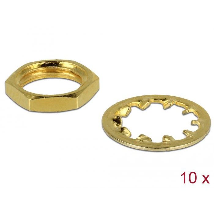 Delock anyacsavar és reteszelő gyűrű SMA és RP-SMA anya csatlakozóaljzathoz 10 db (DL89483)