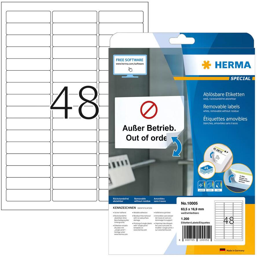 HERMA Ablösb. Streifen A4 63,5x16,9 mm weiß Papier 1200 St. (10005) (10005)