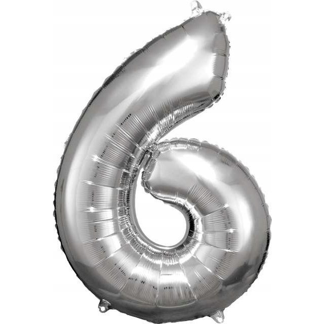 Óriás Szám Fólia Lufi - 6-os, 86x58 cm, Ezüst (9906291)